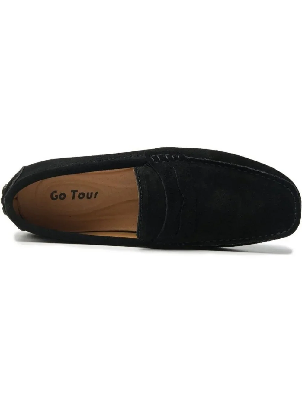 Go Tour Men's Black Suede Leather Loafers Penny Slip On Flats Comfortable Shoes